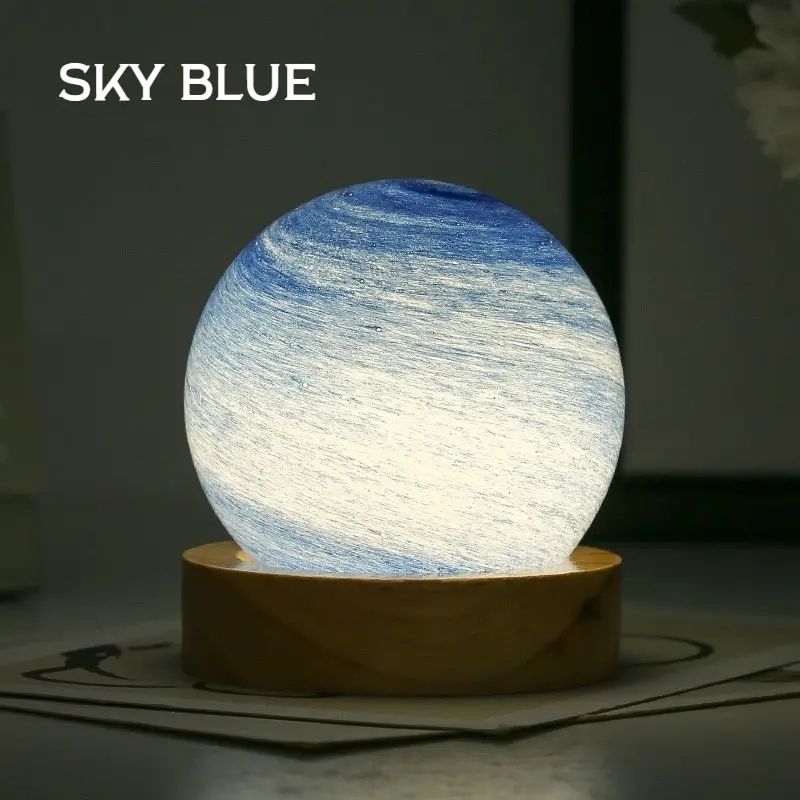 USB Powered 3D Moon Glass Night Lamp with Wooden Stand