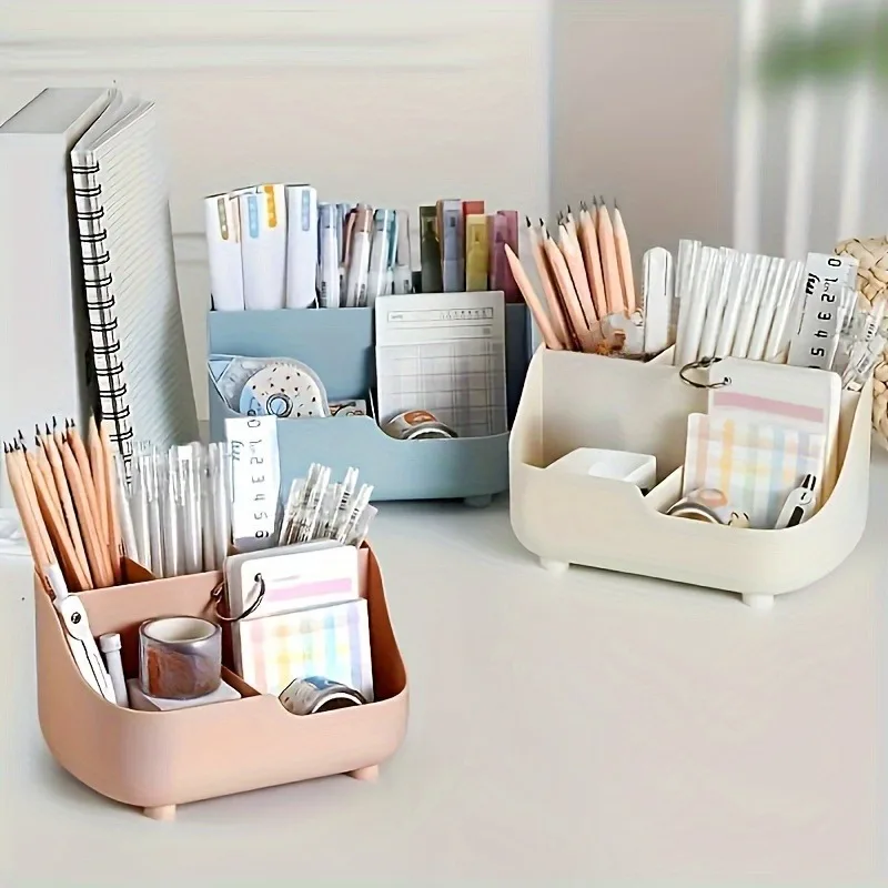 Simple Solid Color Five Grid Desktop Storage Box, Large Capacity Multi Function Storage Box for Office and Home