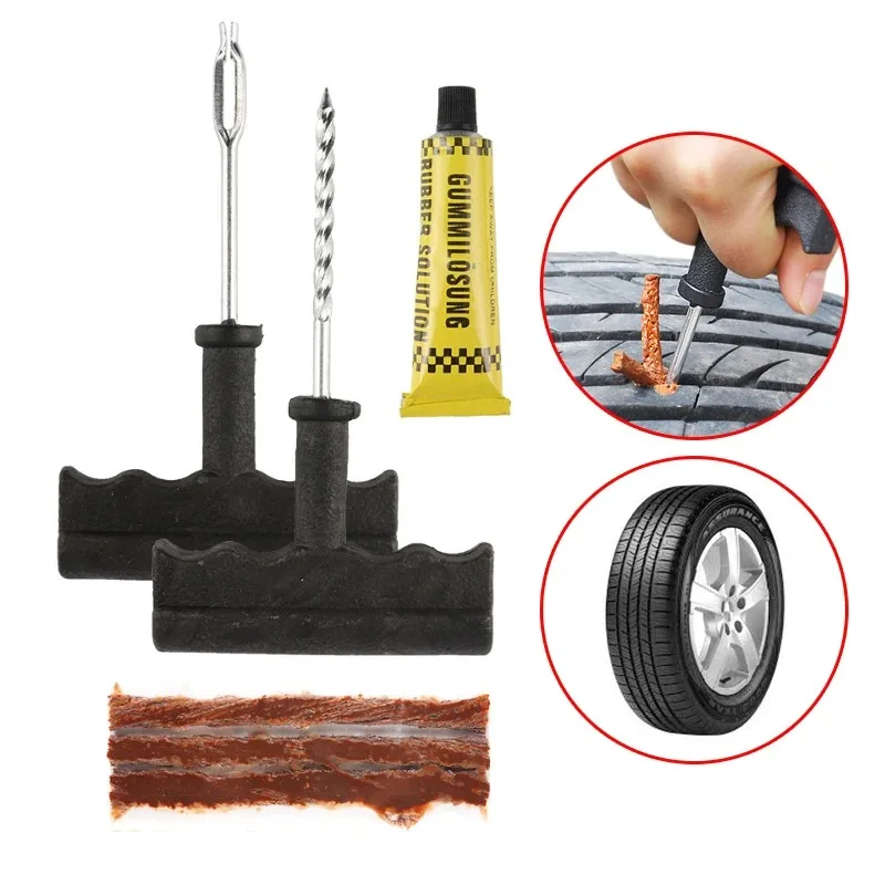 Car Tire Repair Tool Kit with Rubber Strip – Tubeless Tyre Puncture Studding Plug for Motorcycle, Truck & Vacuum