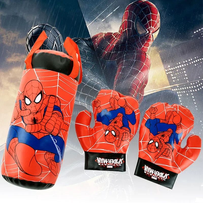 Spider-Man Kids Boxing Gloves Set with Punching Sandbag Suit for Outdoor Active Play