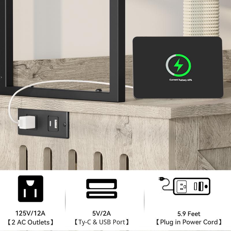 🔥 YitaHome Cat Hidden Litter Box Furniture with Shelves & Charging Station