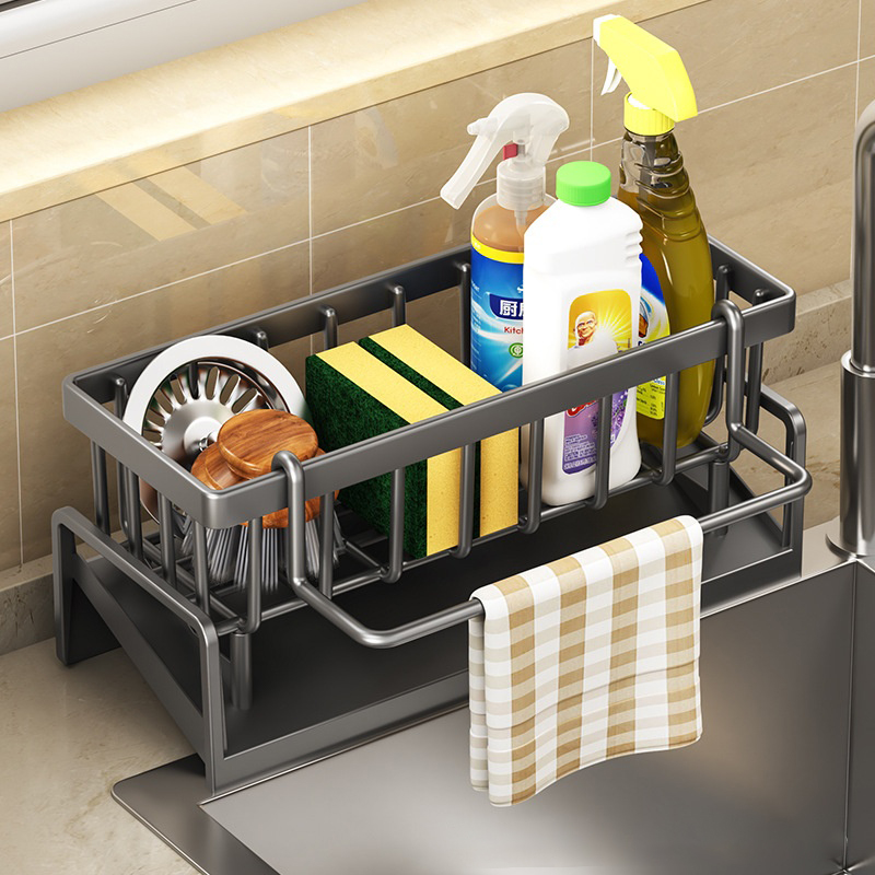 Kitchen Sponge Rack Organizer, Multifunctional Sink Shelf for Rag, Dishcloth & Detergent Storage – Space-Saving Drainer