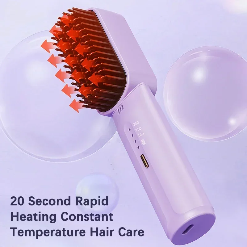 Wireless Hair Straightener, Negative Ion Hair Comb Heating Curling Brush, Rechargeable Electric Hair Care, Anti-scalding