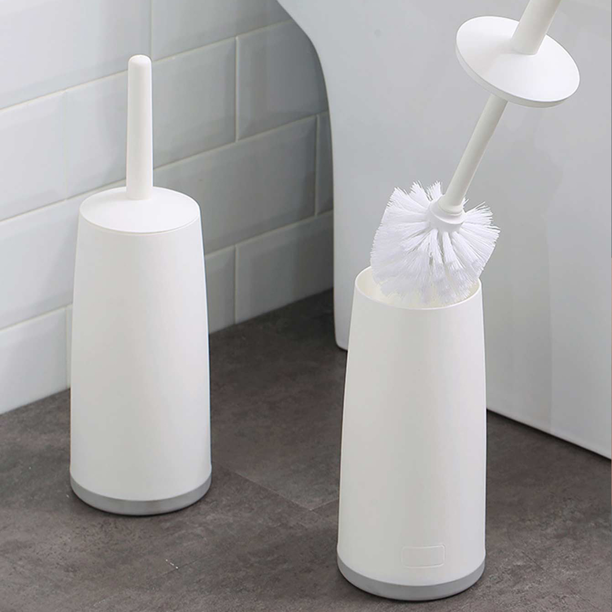 Long Handle Toilet Cleaning Brush With Standing Base Plastic WC Bathroom Accessories