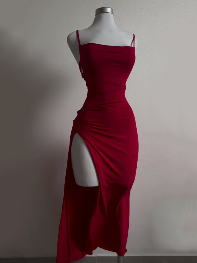 High Street Female Suspender Robes Sexy Backless Lace Up Long Dress Women Split Bodycon Party Dresses