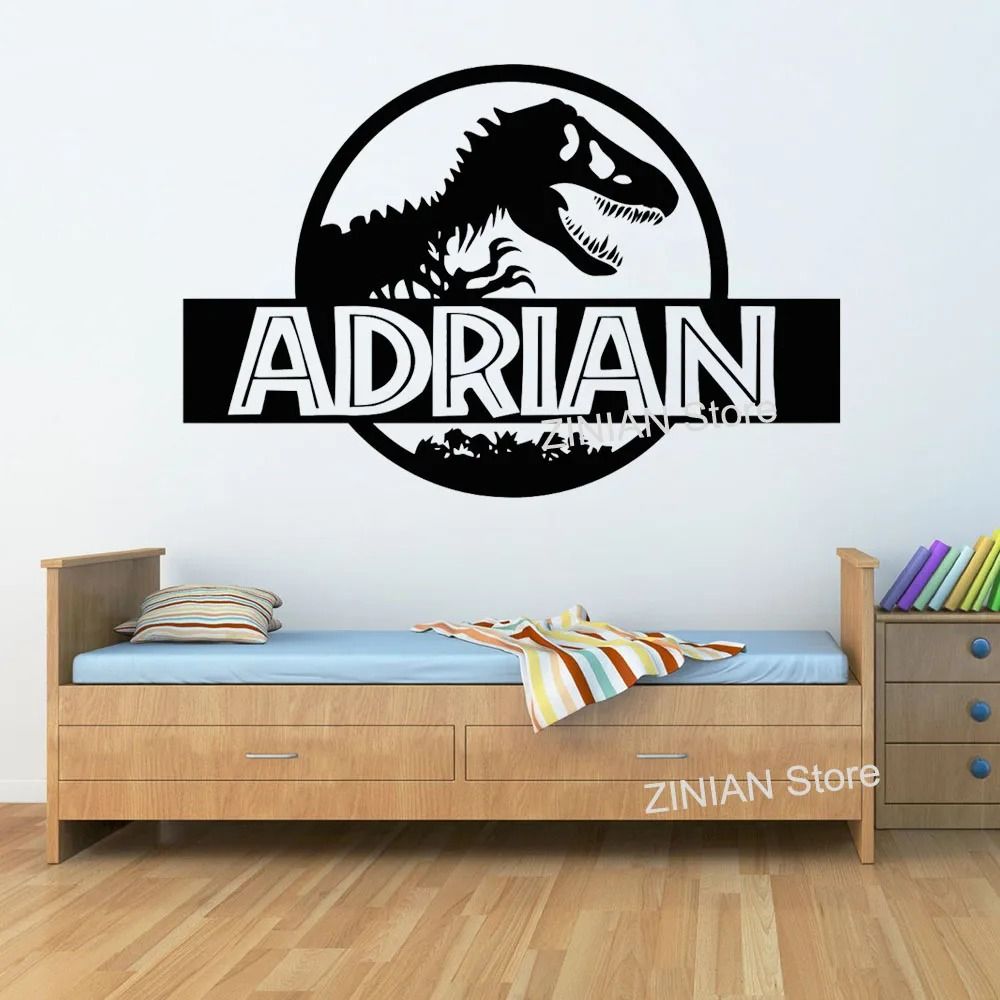 Personalized Dinosaur Wall Sticker Custom Name T Rex Kids Room Decor