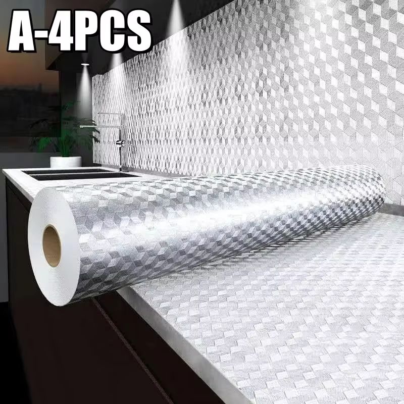 Stove Splash Guard Aluminum Foil Backsplash Roll, Self-Adhesive Oil-Resistant Kitchen Wallpaper