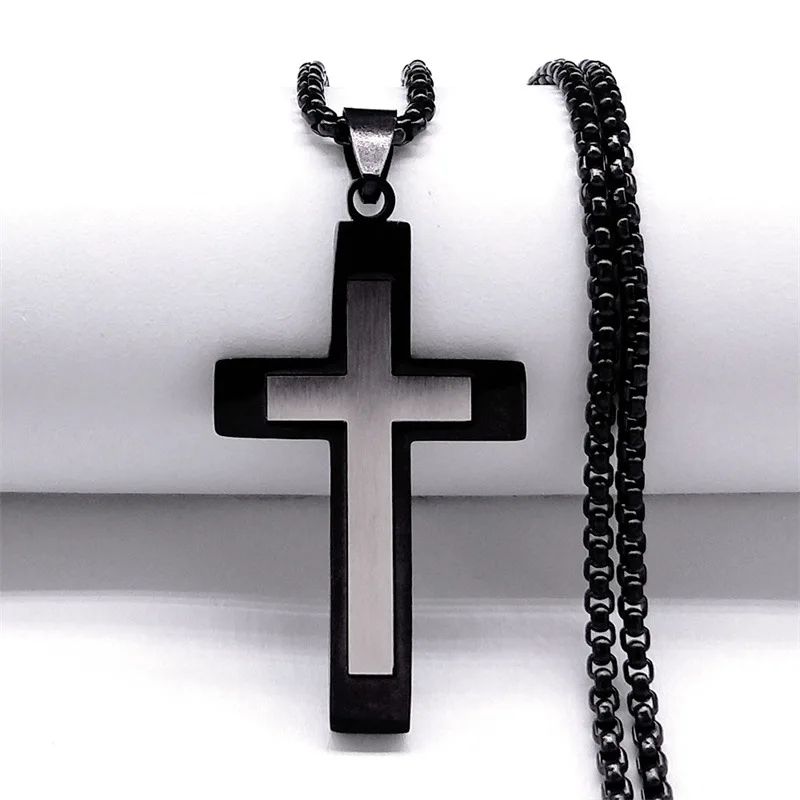FaithGuard Stainless Steel Cross Pendant Necklace – Unisex Christian Cross Necklace with 60cm Chain