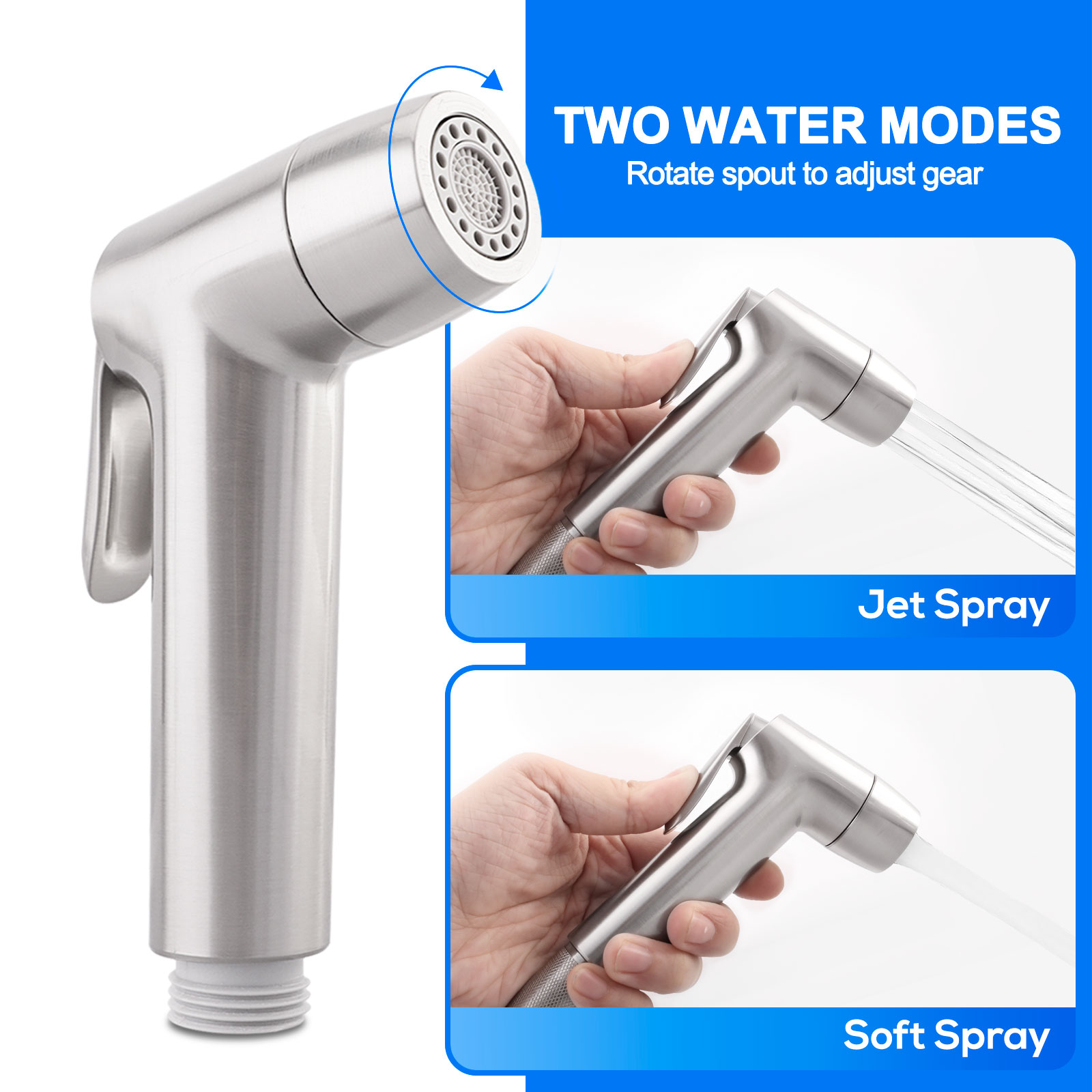 Handheld Bidet Sprayer for Toilet with Coiled Hose and Easy Press Trigger