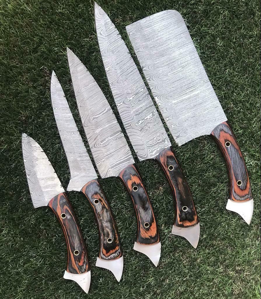 5-Piece Twist Damascus Kitchen Knives – Handmade & Durable