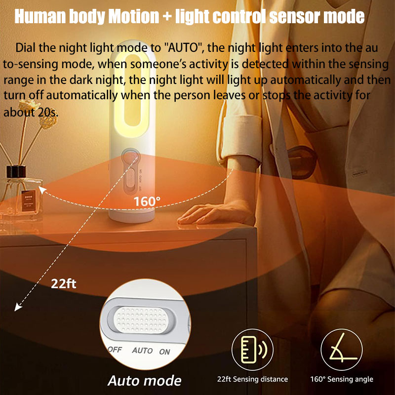 LED Light, Portable Flashlight and Motion Sensor Bedside Lamp, for Reading, Baby Feeding, Camping, Eye Care Light
