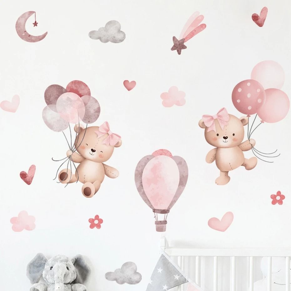 Pink Bear Wall Stickers Kids Room Wall Decals Nursery Wall Decor