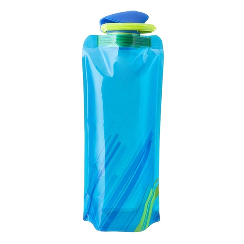 Flexible Reusable Travel Water Bottle, Foldable Plastic Water Pouch Soft Flask Water Bag with Carabiner Clip