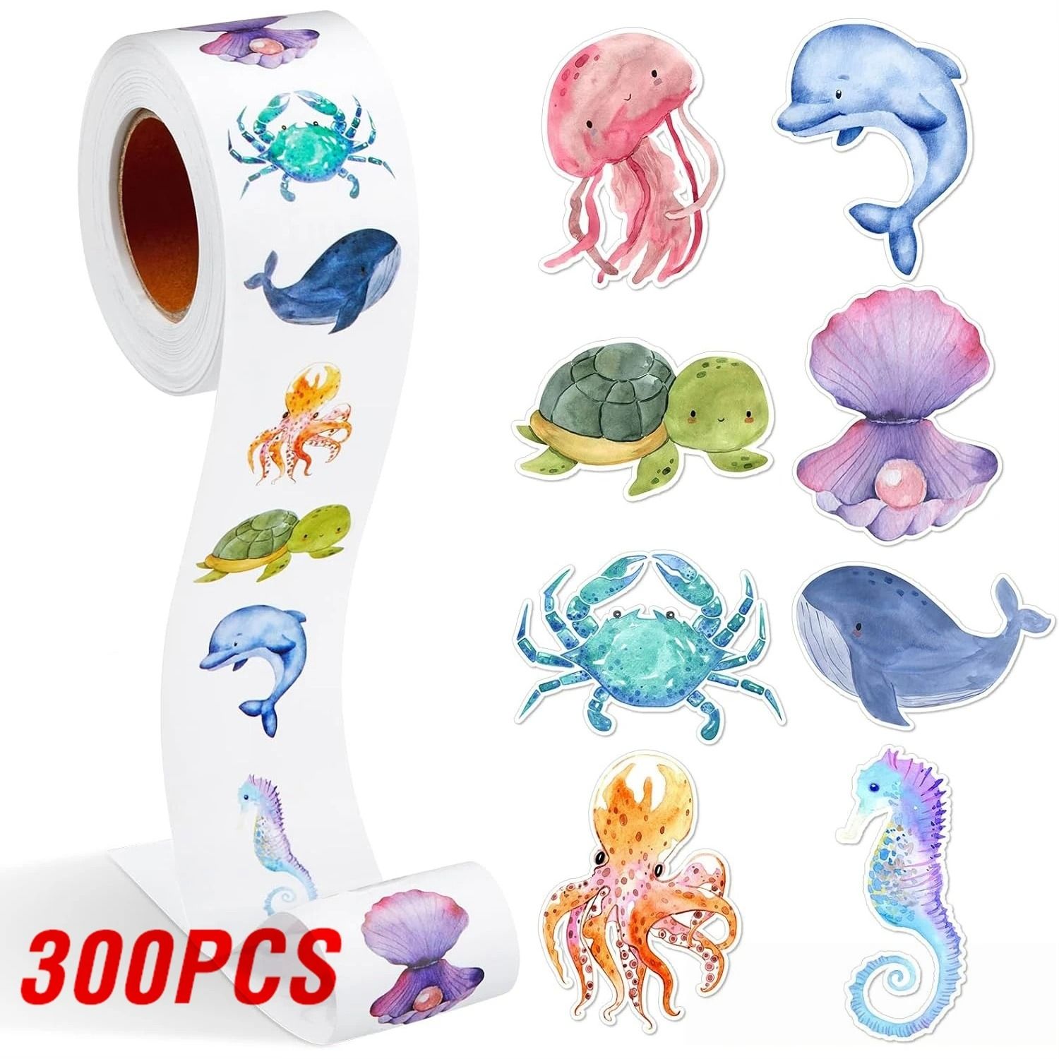 Cartoon Marine Animal Park Dolphin Stickers Kids Teacher Reward Encourage Sealing Label