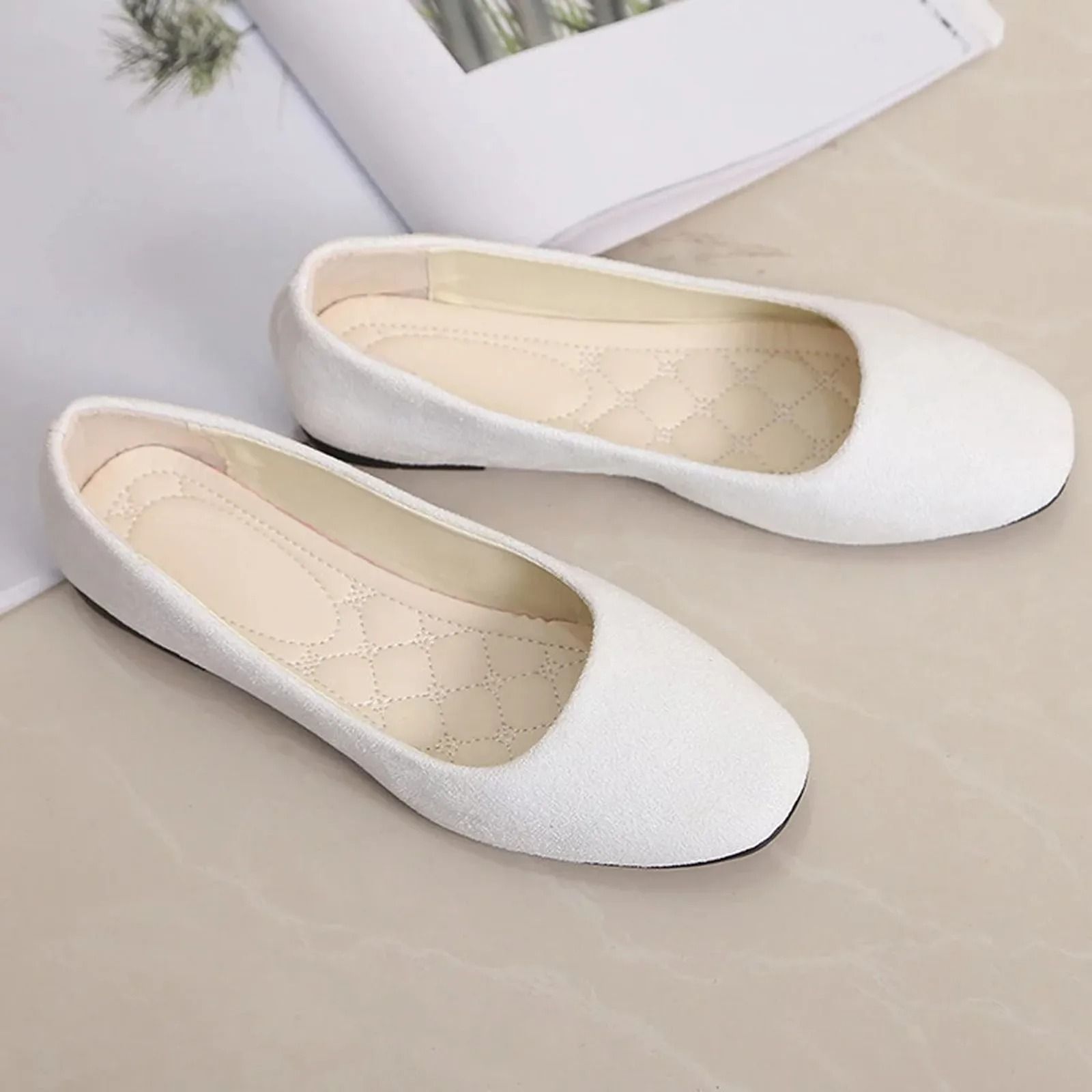 Women Suede Loafers Flat Heel Square Toe Basic Pumps