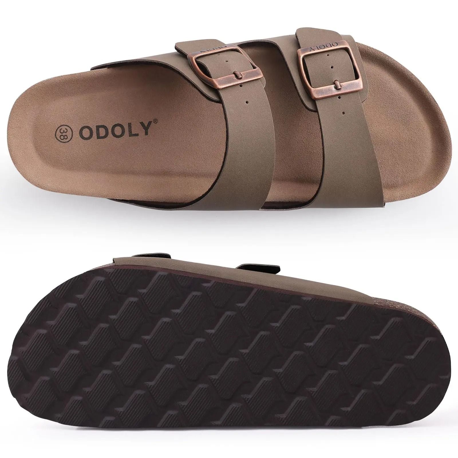 Comwarm Mens Cork Footbed Slides Arch Support Leather Sandals