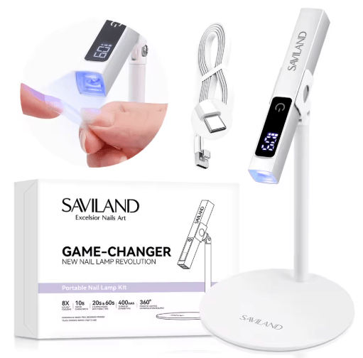 SAVILAND Rechargeable UV LED Nail Lamp – Portable Gel Nail Dryer with LCD Timer & Magnetic Stand