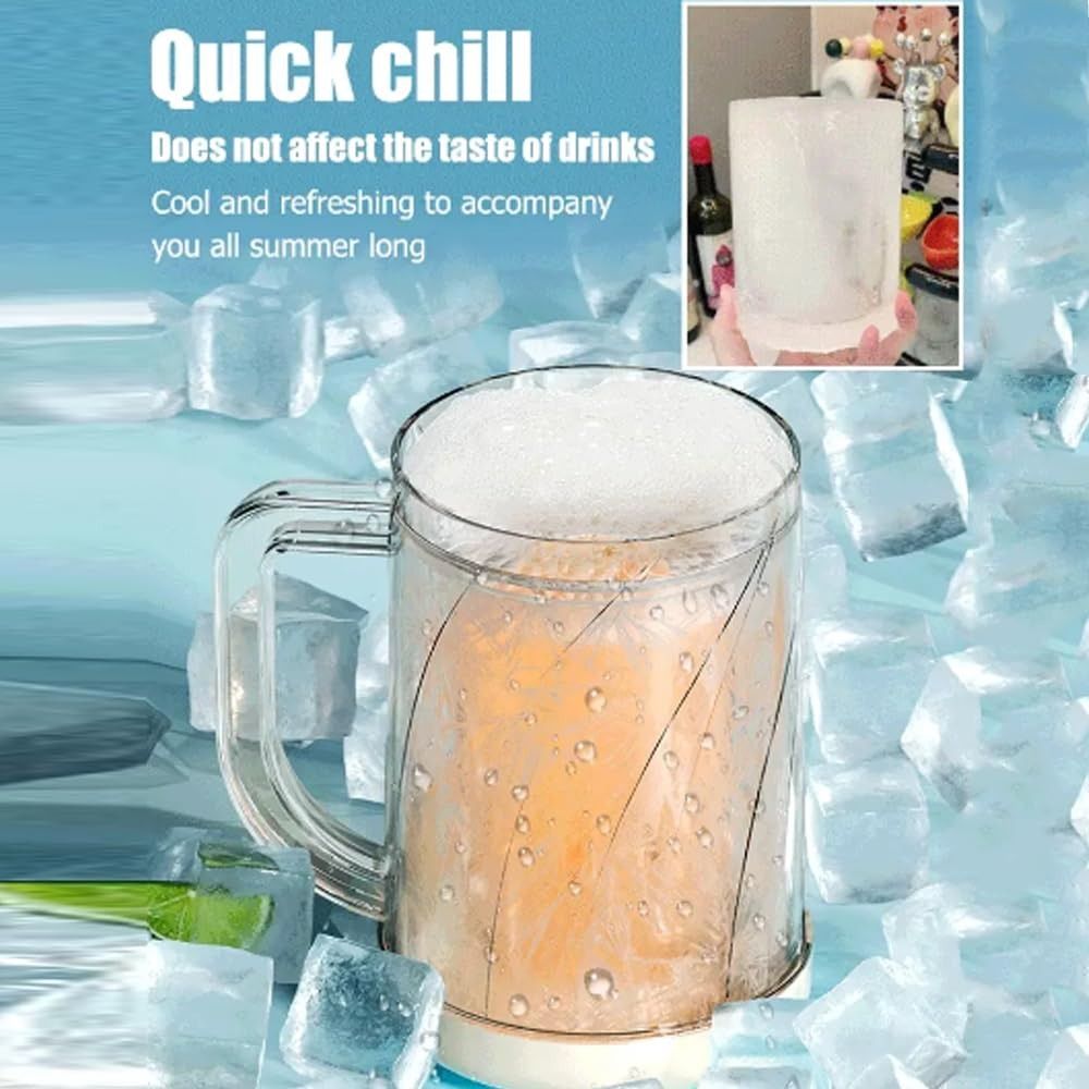 Home Handle Freezer Beer Mug, Double Layer Frozen Cup, Transparent PET Thickened Beer Mugs