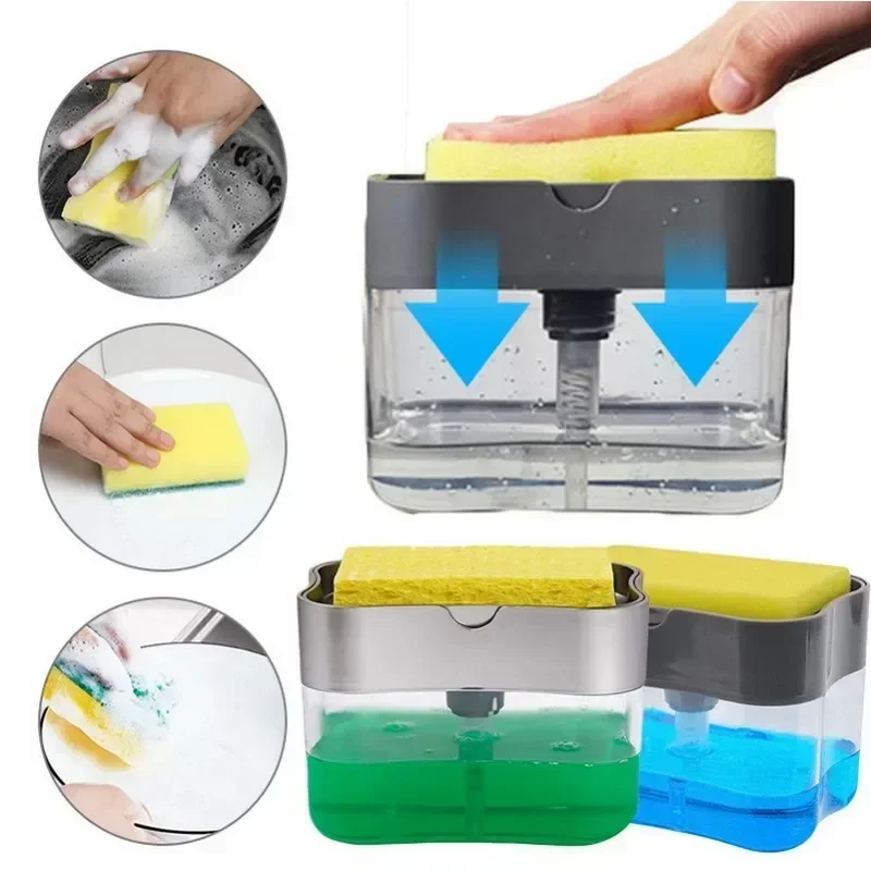Dish Soap Dispenser with Sponge Holder Liquid Soap Pump for Kitchen Organization