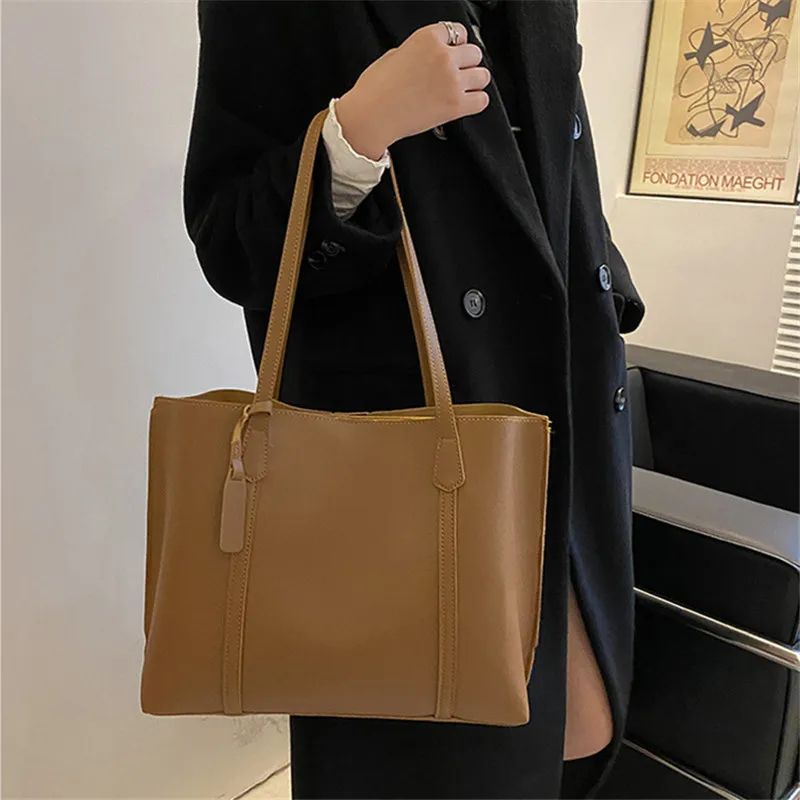 LuxeEase Large Capacity Soft PU Leather Tote Bag | Korean Style Women's Casual Shoulder Handbag