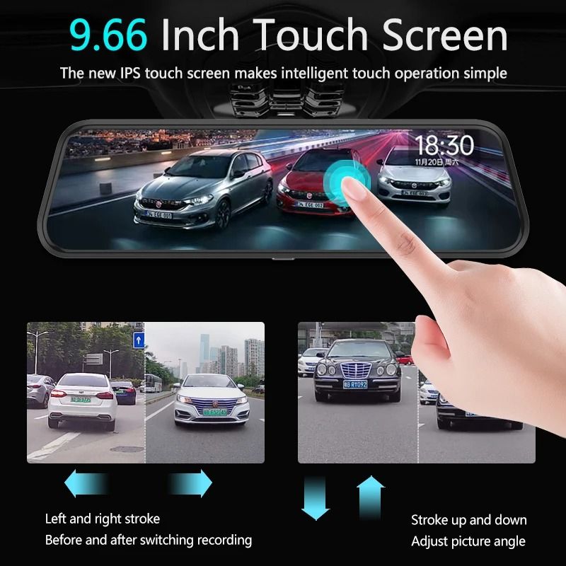 10 Inch Touchscreen Mirror Dash Cam with Front and Rear Cameras