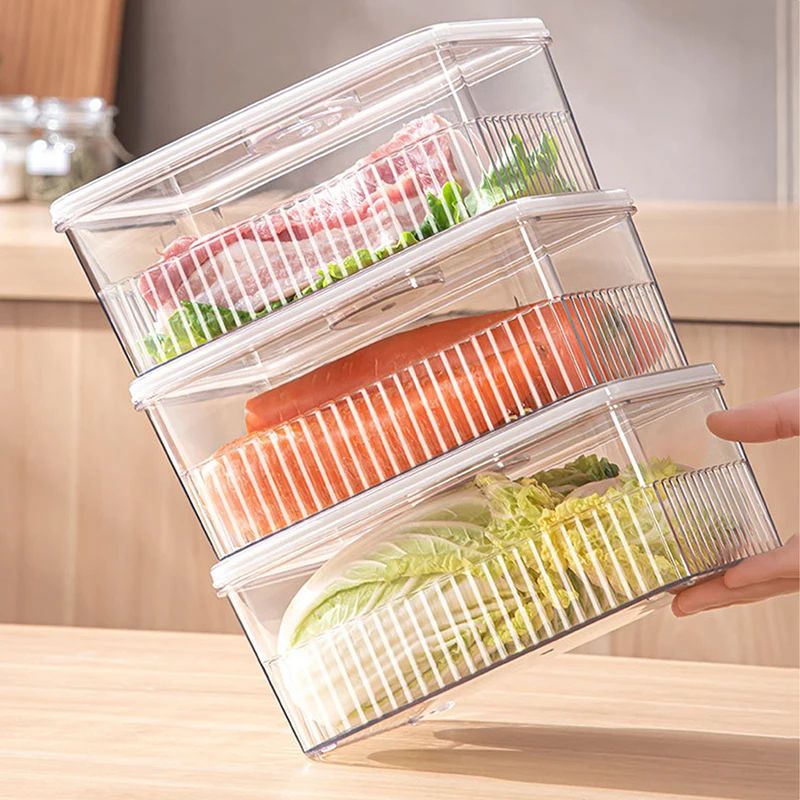 3-Size Transparent Fridge Organizer Containers with Lids – Airtight Food Storage Bins for Fruits, Vegetables & Meal Prep
