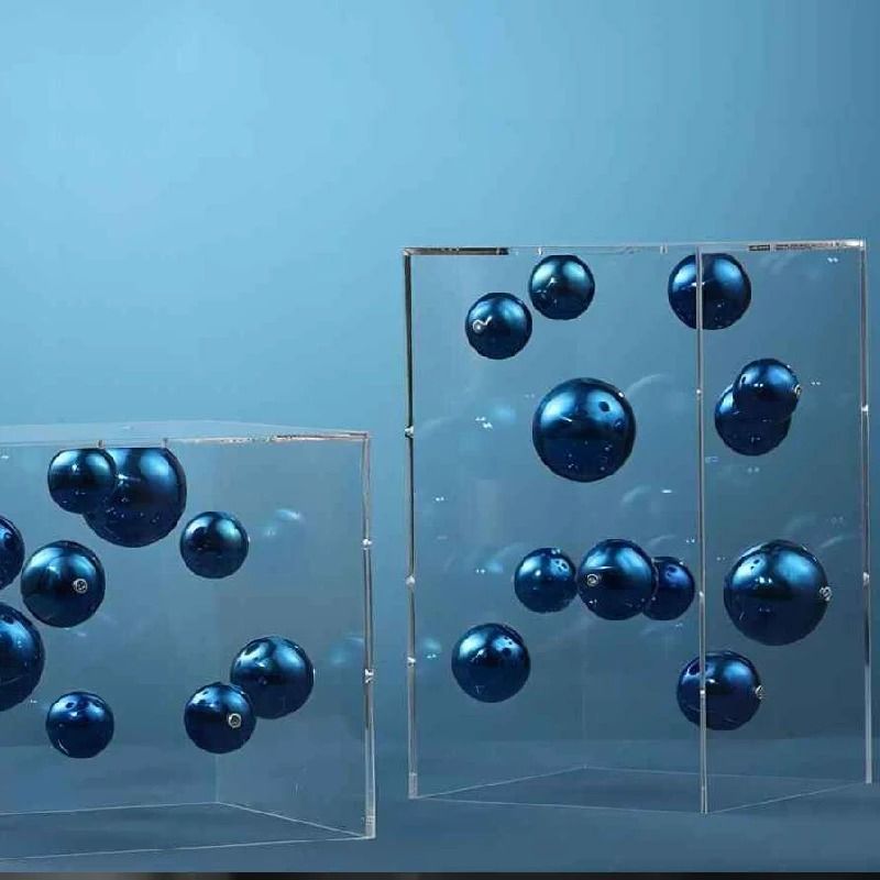 Modern Geometric Clear Acrylic Cube & Sphere Display Sculpture