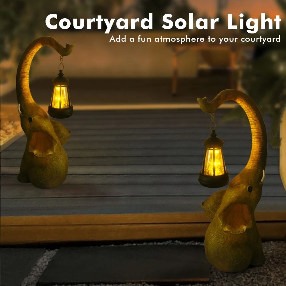 Solar Resin Elephant Statue Garden Light | Retro Waterproof Landscape Courtyard & Patio Walkway Lamp