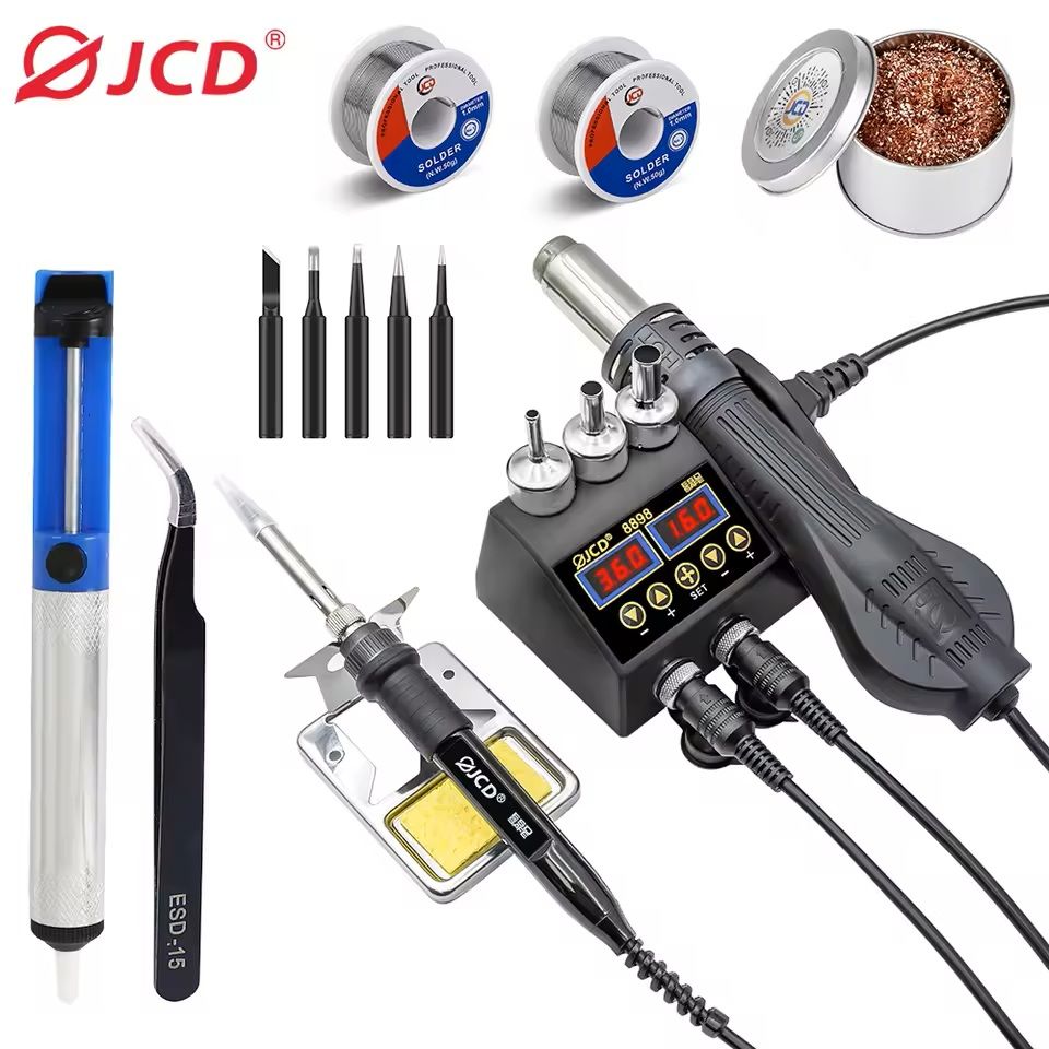 High-Power 2-in-1 Soldering Station with Hot Air Gun and Adjustable Temperature