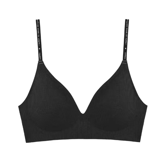 FINETOO Deep V Wireless Padded Bralette with Trendy Stripe Knit