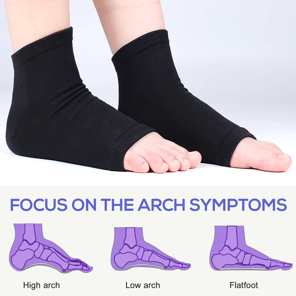 Cushioned Arch Support Sleeve 1Pair, Soft Elastic Gel Pad Fabric Arch Sock for Flat Foot Pain Relief Plantar Fasciitis