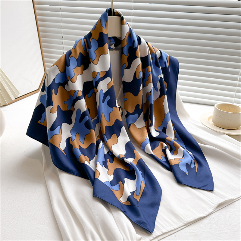 Elegant Twill Silk Feeling Shawls and Wraps, Luxury Hair Scarves, Tree Print Bandana Hijab Pashmina