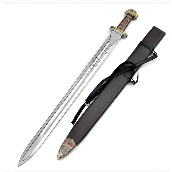Legendary Viking Sword of Kings | Ragnar & Bjorn Inspired Functional Viking Sword | Rune-Etched Blade with Wall Plaque
