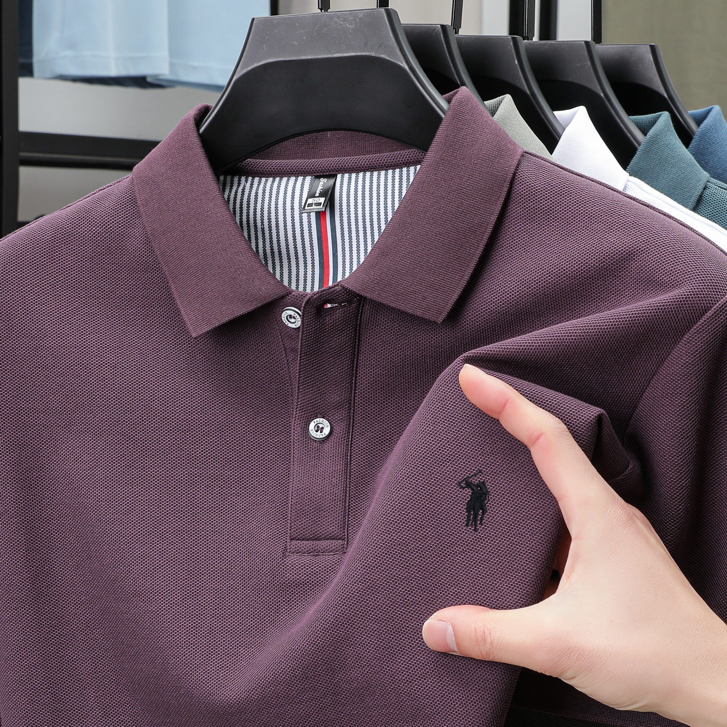 Men's Cotton Polo Shirt with Embroidery Breathable Business Casual Summer Fit