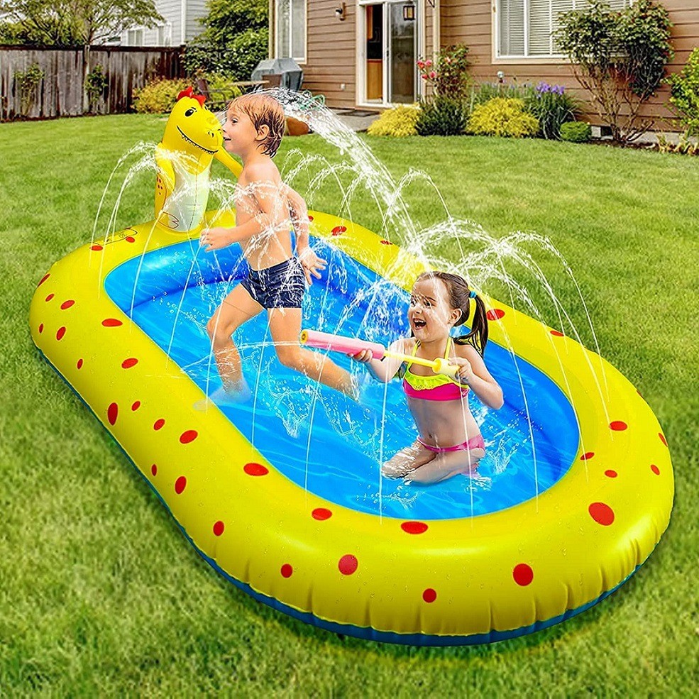 PVC Outdoor Bath Lawn Sprinkler, Inflatable Swimming Pool Dinosaur Shaped, Children's Water Play Mat Fountain