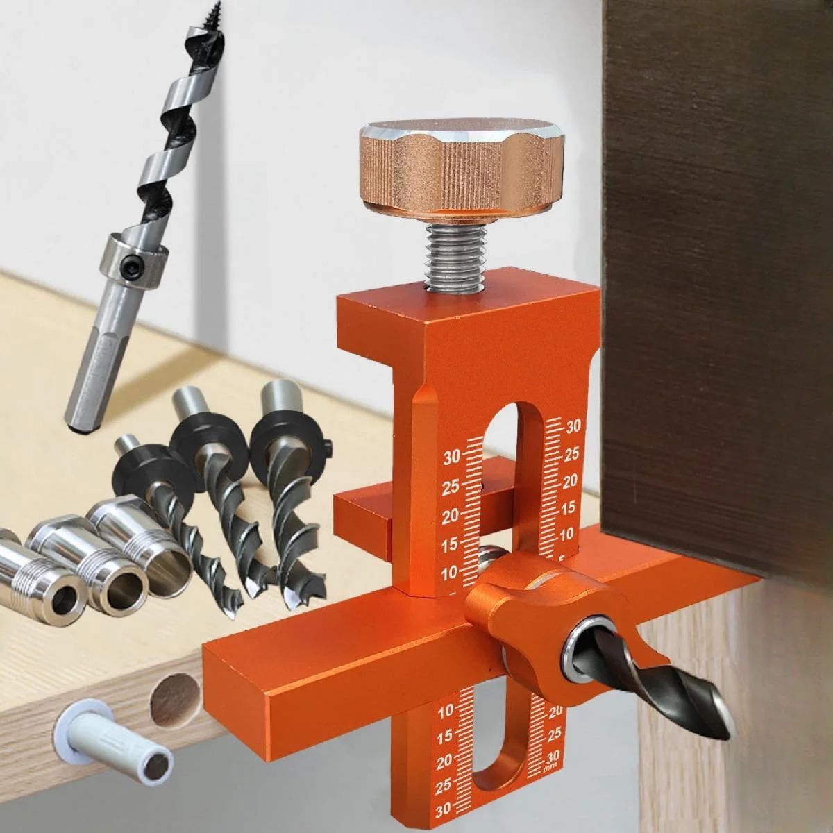 2-in-1 Cabinet Door Installation Jig with .23/.31/.39 In Punch Locator –Rebounder Mounting Positioner Tool for Wardrobes