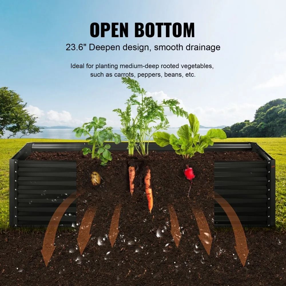 Galvanized Metal Planter Box, Raised Garden Bed, Outdoor Planting Boxes with Open Base, for Backyard Garden Balcony