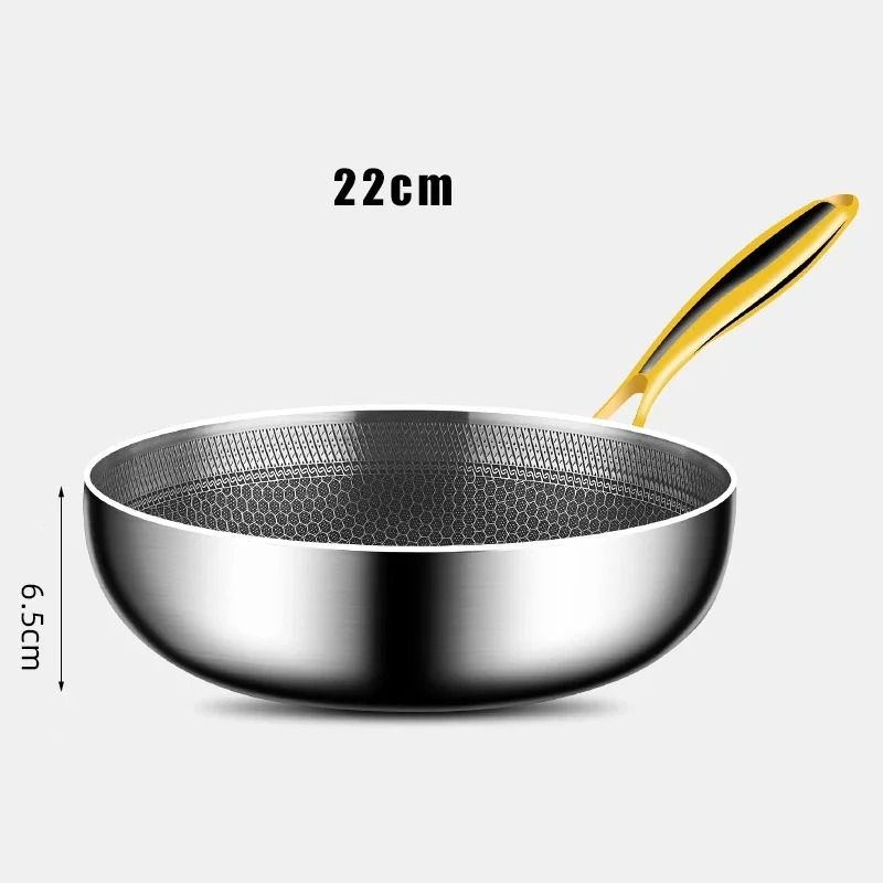 316 Stainless Steel Non Stick Frying Pan Wok with Honeycomb Surface