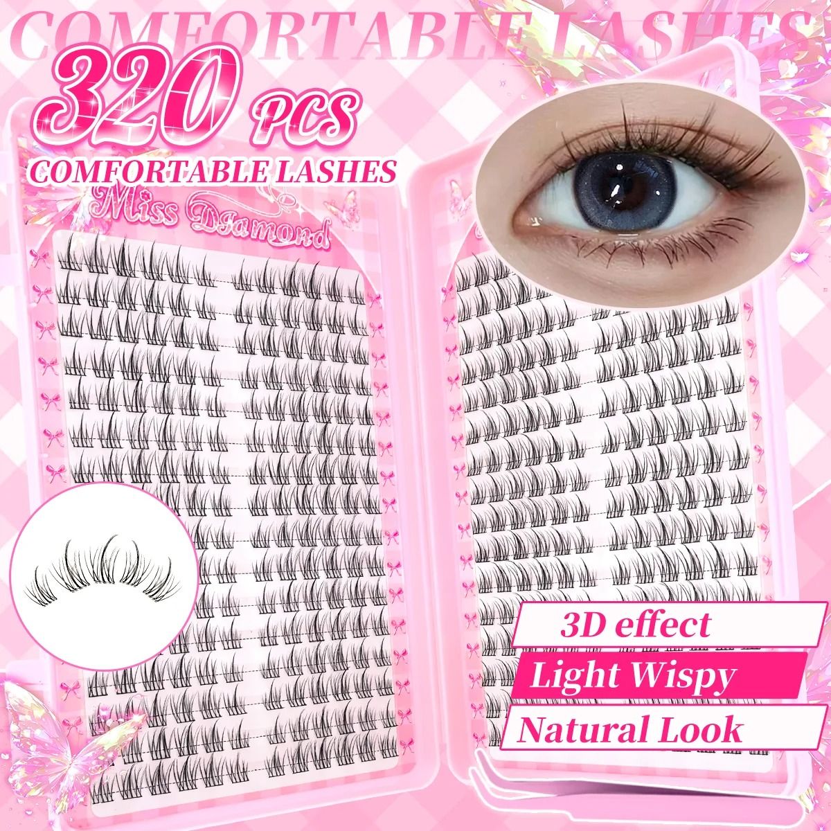 Natural C Curl Cluster False Eyelashes 320 Pieces Lightweight Reusable Lashes