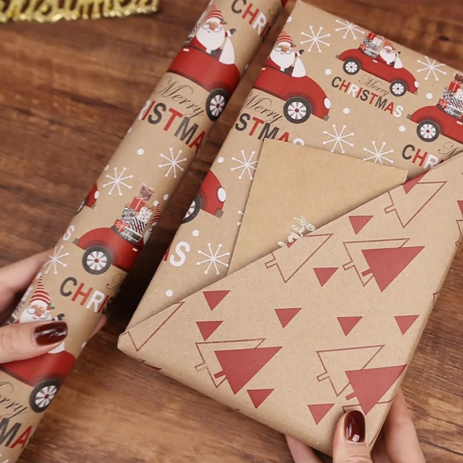Festive Santa Merry Christmas Wrapping Paper Roll – Vintage Craft Paper for Gift Wrapping & Holiday Packaging