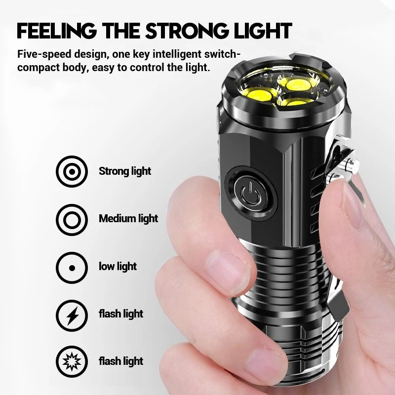Mini LED Flashlight with Pen Clip and Magnetic Base USB Rechargeable