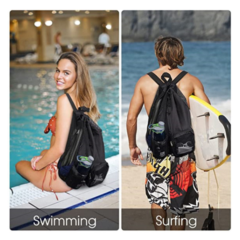 Breathable Mesh Drawstring Backpack Wet Dry Swim Gym Beach Bag
