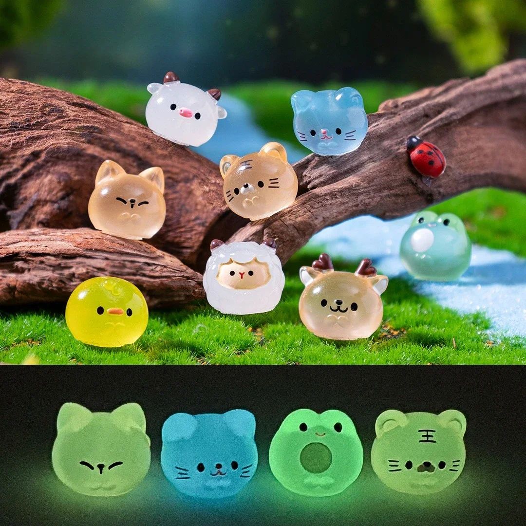 Glow-in-the-Dark Mini Resin Animal Figurines for Fairy Gardens & Decor