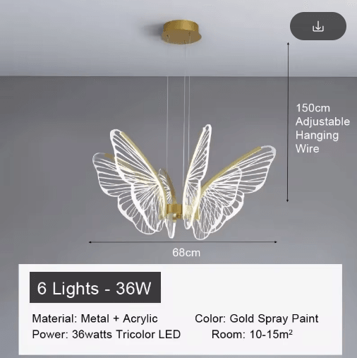 Butterfly Acrylic Chandelier – Minimalist Hanging Light for Living Room & Kitchen