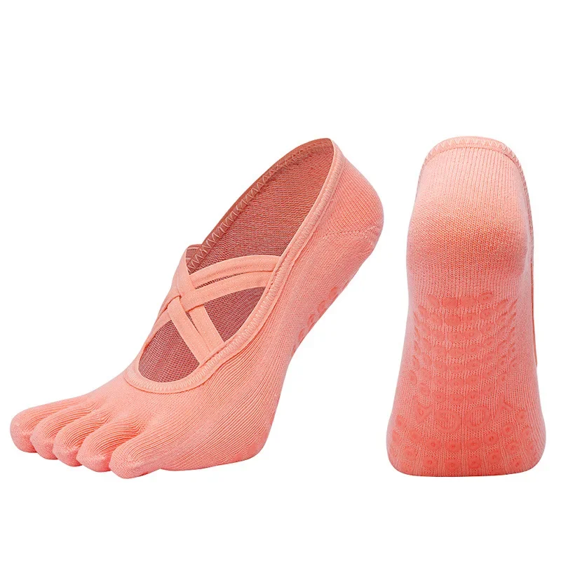 Womens Five-Finger Yoga Socks, Breathable Backless Pilates Socks with Anti-Slip Silicone Sole