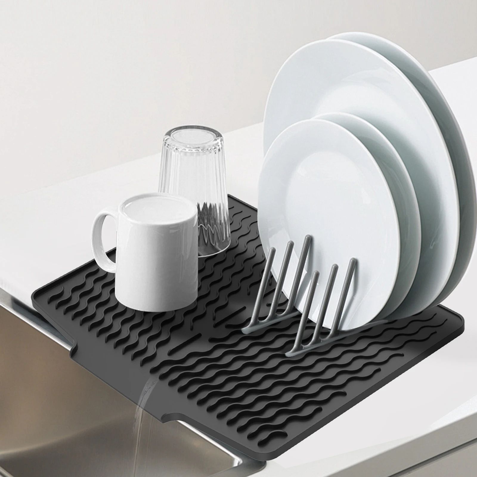 Silicone Dish Drying Mat Heat Resistant Non Slip Kitchen Counter Drying Pad