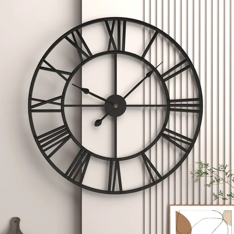 Modern 3D Large Wall Clocks Roman Numerals Retro Round Metal Iron Silent Nordic Living Room Decoration