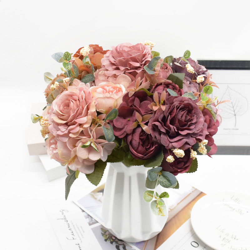 Artificial Rose Peony Bouquet, High Quality Fake Flowers, Home Decor, Wedding Decoration, Plants Arrangement