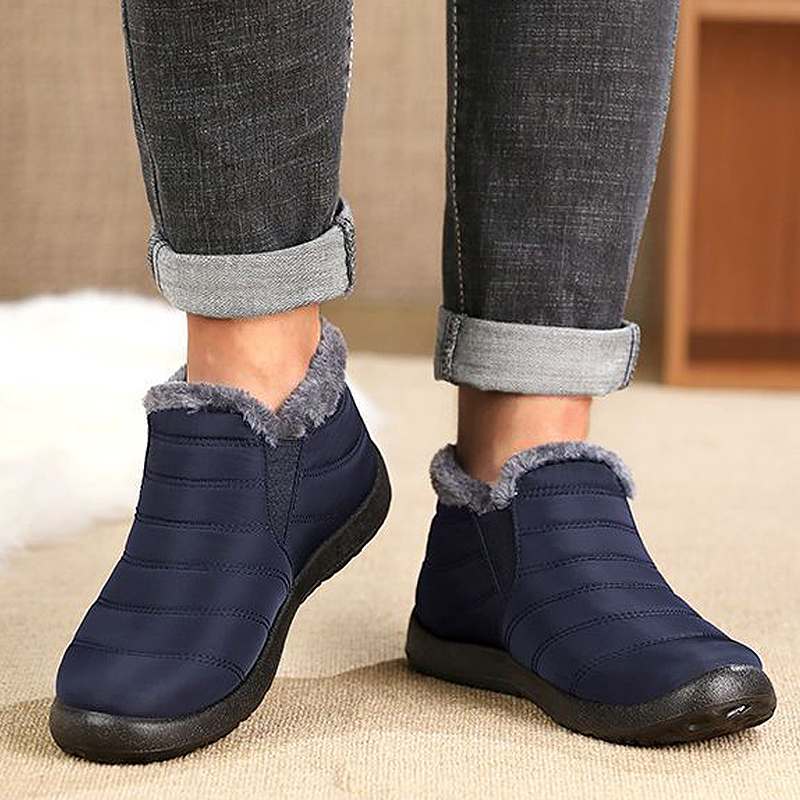 Mens Snow Waterproof Boots, Warm Fur Ankle Platform Slip-On Winter Shoes, Durable Plush Work Footwear