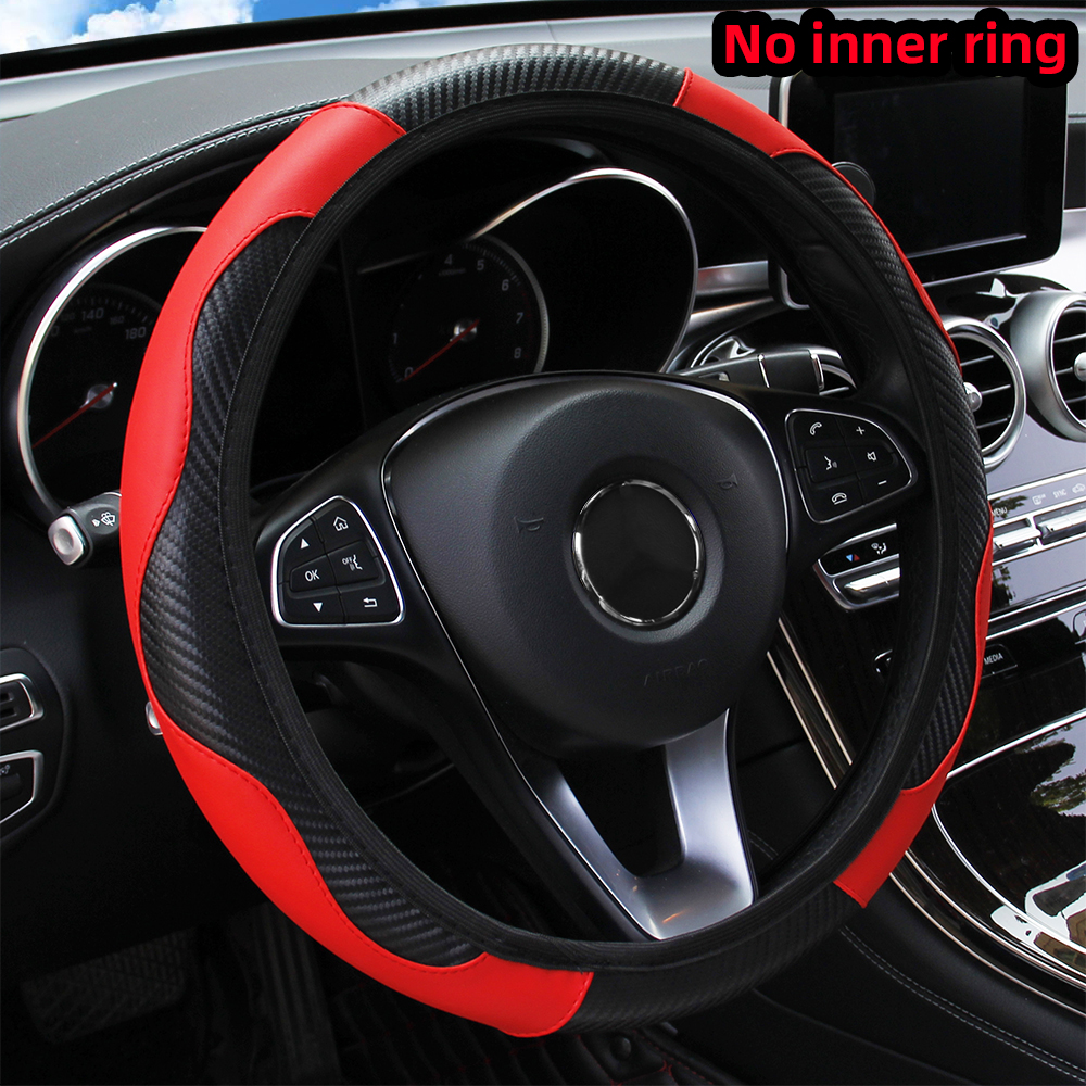 Carbon Fiber PU Leather Steering Wheel Cover, Without Inner Ring, Car Accessories, Premium Automotive Supplies